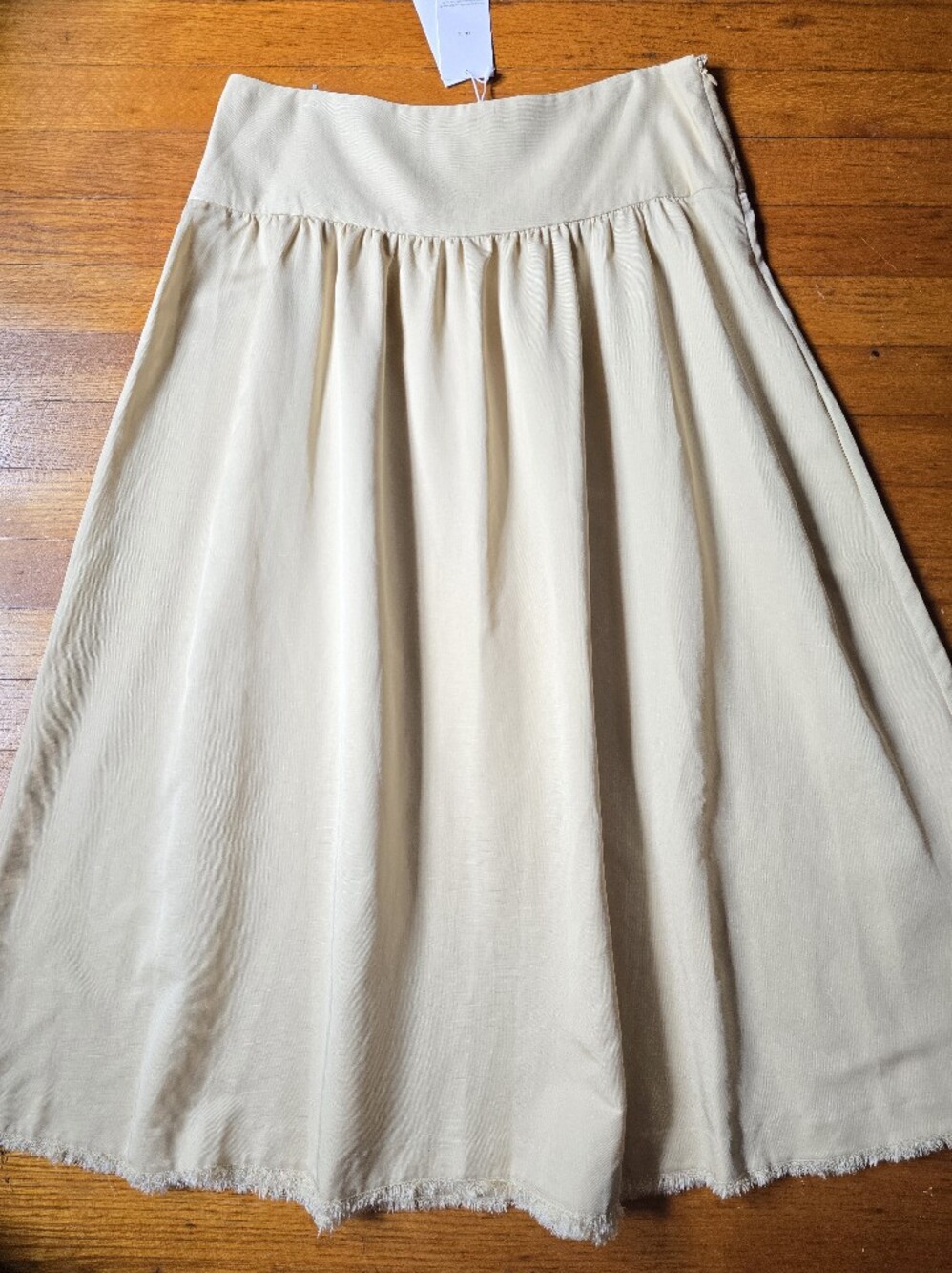 MNG Fall Linen Blend Maxi Skirt 8 10 Classic A-Line Feminine Cream Raw Edge